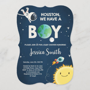 Space Baby Shower Invitation Boy Astronaut Rocket
