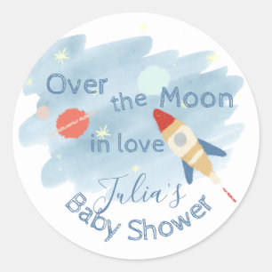 Space Baby Shower Over the Moon Classic Round Sticker