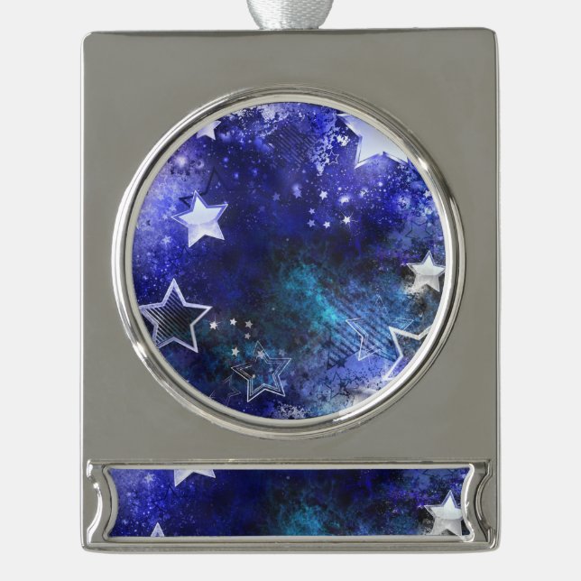 Space Background with Stars Silver Plated Banner Ornament (Front)
