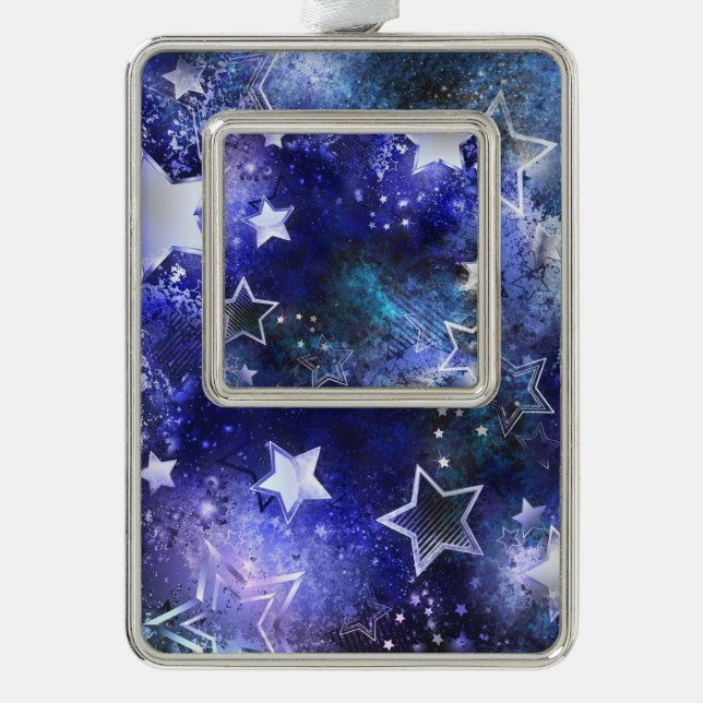 Space Background with Stars Silver Plated Framed Ornament (Front)