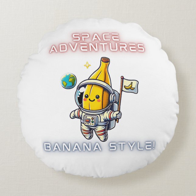 Space Banana Astronaut Adventures Round Cushion (Front)