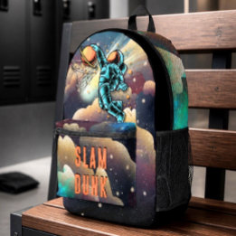 Space Basketball Astronaut Slam Dunk School Printed Backpack