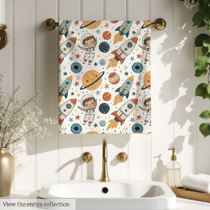 Space Bath Towel Pastel Planets & Rockets for Boy