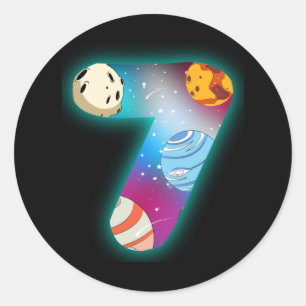 SPACE BIRTHDAY 7 7th Birthday Boy 7 Year Old Classic Round Sticker