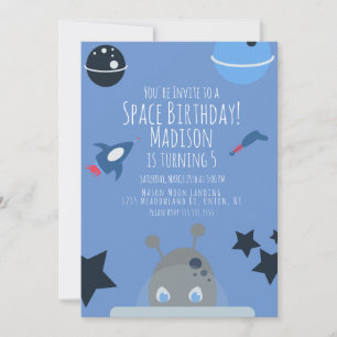 Space Birthday  Alien Themed Blue  Invitation