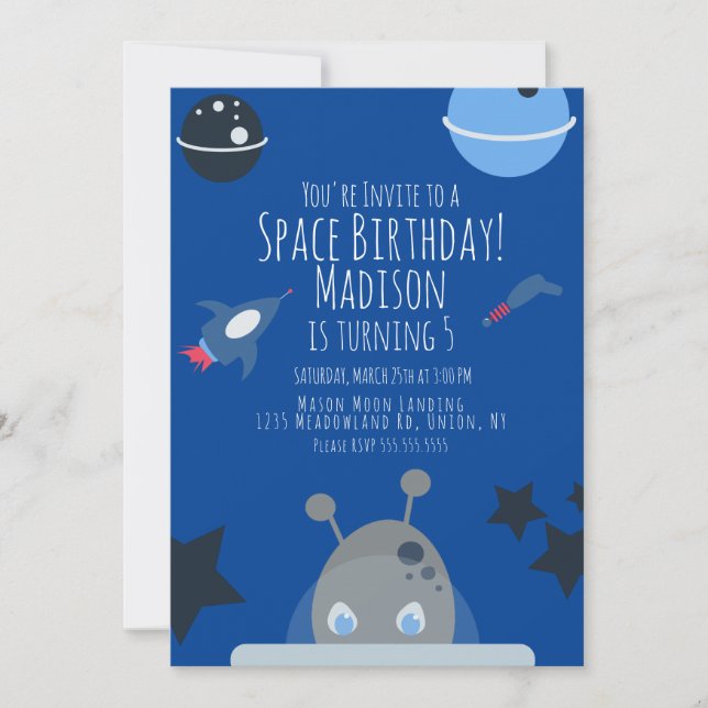 Space Birthday  Alien Themed Invitation (Front)
