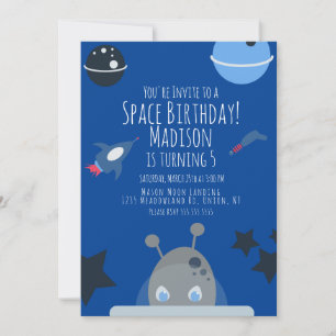 Space Birthday Alien Themed Invitation