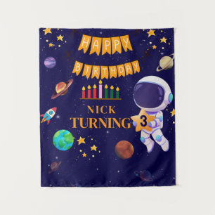 Space Birthday Banner Astronaut Happy Birthday Tapestry