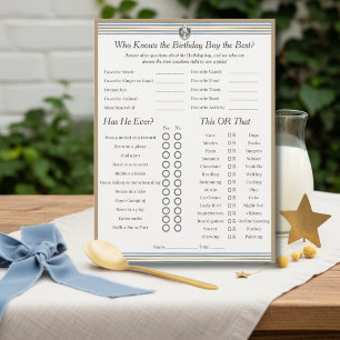 Space Birthday boy Trivia Trio Game card