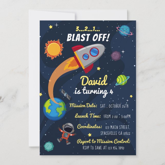 Space Birthday Invitation. Astronaut Invite (Front)