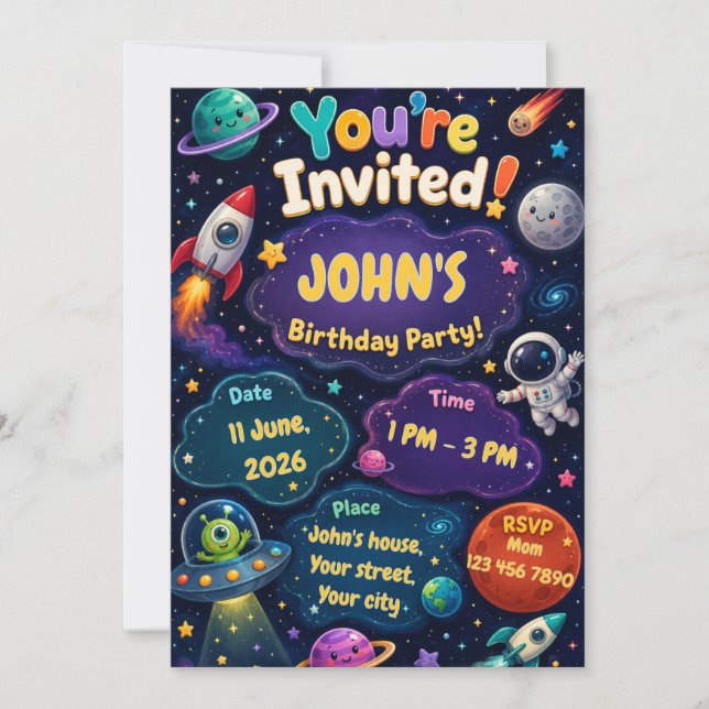 Space Birthday Invitation for Kids (Front)