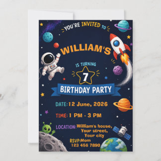 Space Birthday Invitation for Kids | Personalized