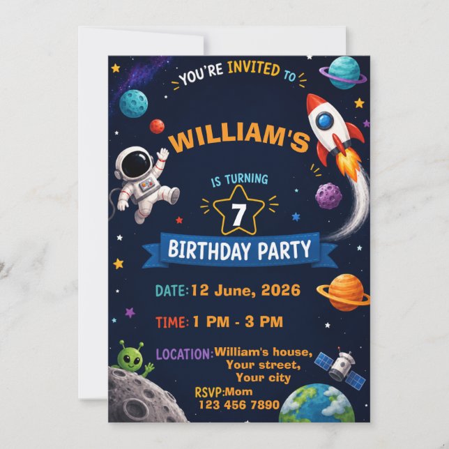 Space Birthday Invitation for Kids | Personalized  (Front)