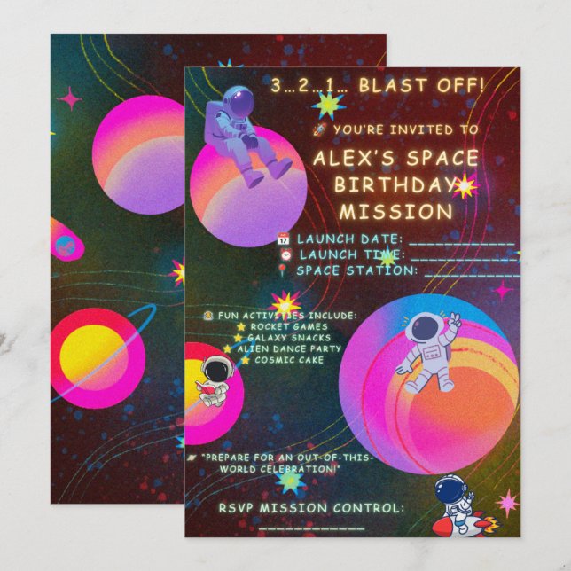Space Birthday Invitation – Galactic Astronaut The (Front/Back)