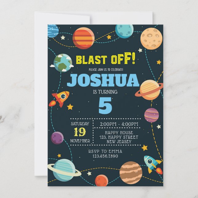 Space Birthday Invitation. Outer Space Invitation (Front)
