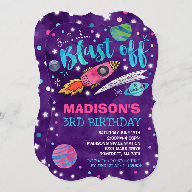 Space Birthday Invitation Outer Space Party (Front/Back)