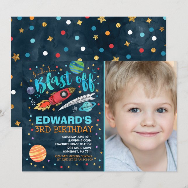 Space Birthday Invitation Outer Space Party (Front/Back)