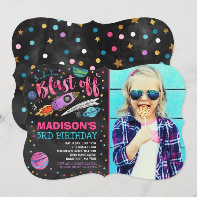 Space Birthday Invitation Outer Space Party (Front/Back)