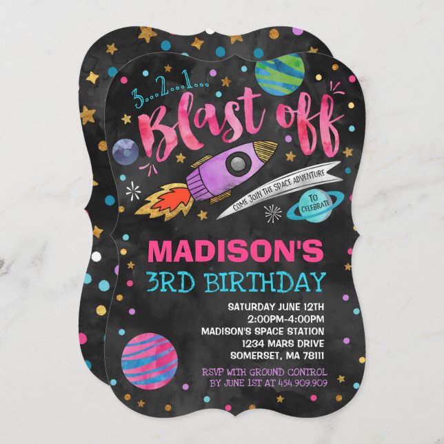 Space Birthday Invitation Outer Space Party (Front/Back)