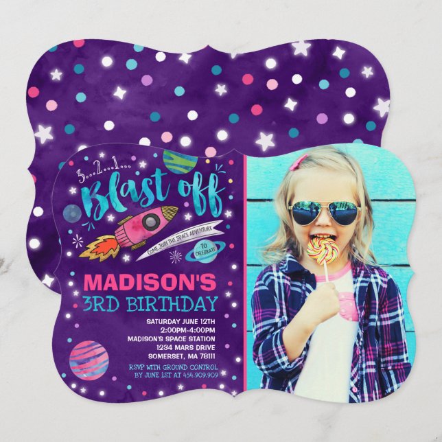 Space Birthday Invitation Outer Space Party (Front/Back)