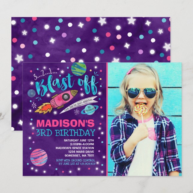 Space Birthday Invitation Outer Space Party (Front/Back)