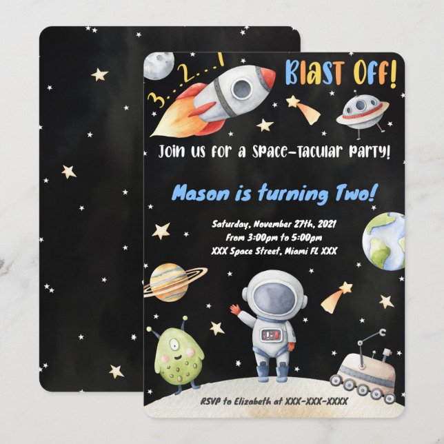Space Birthday Invitations (Front/Back)