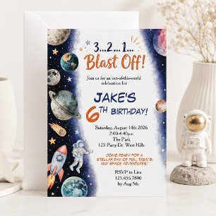 Space Birthday Outer Space Rocket Astronaut Kids Invitation