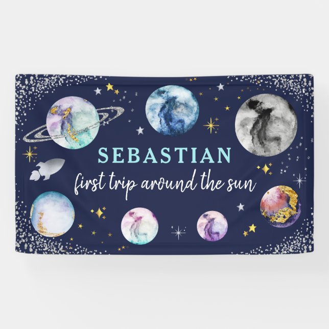 Space Birthday Party  First Trip Around The Sun Banner (Horizontal)