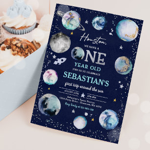 Space Birthday Party First Trip Around The Sun Boy Invitation