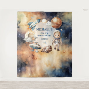 Space Birthday Party First Trip Around The Sun Boy Tapestry