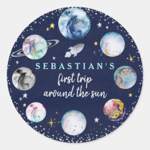 Space Birthday Party  First Trip Around The Sun  Classic Round Sticker