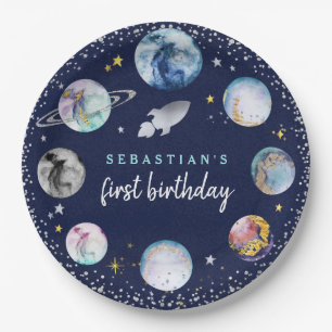 Space Birthday Party  First Trip Around The Sun Paper Plate