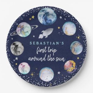 Space Birthday Party  First Trip Around The Sun Paper Plate