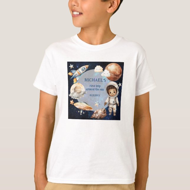 Space Birthday Party First Trip Around The Sun  T-Shirt (Front)