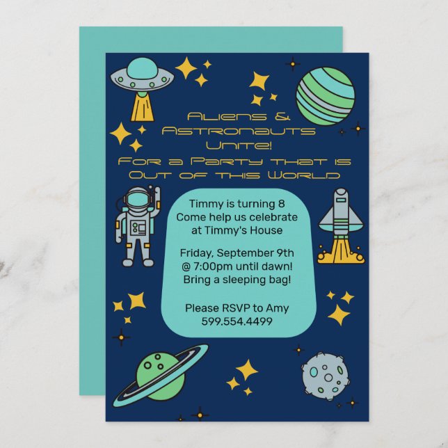 Space Birthday Party Invitation (Front/Back)