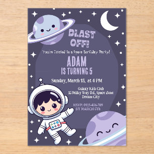 Space Birthday Party Invitation   Galaxy Astronaut