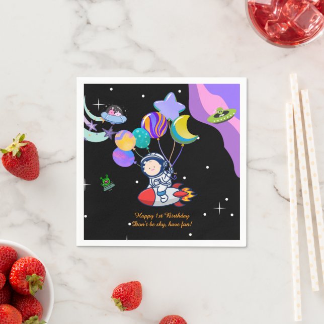 Space Birthday Party Napkin | Galaxy Theme Decor (Insitu)