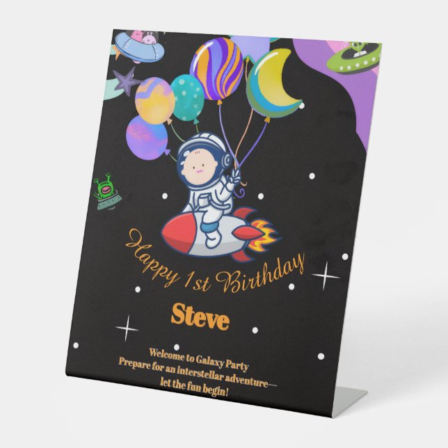 Space Birthday Party Theme Pedestal Sign (Front)