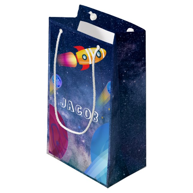 Space Birthday Personalised Small Gift Bag (Front Angled)