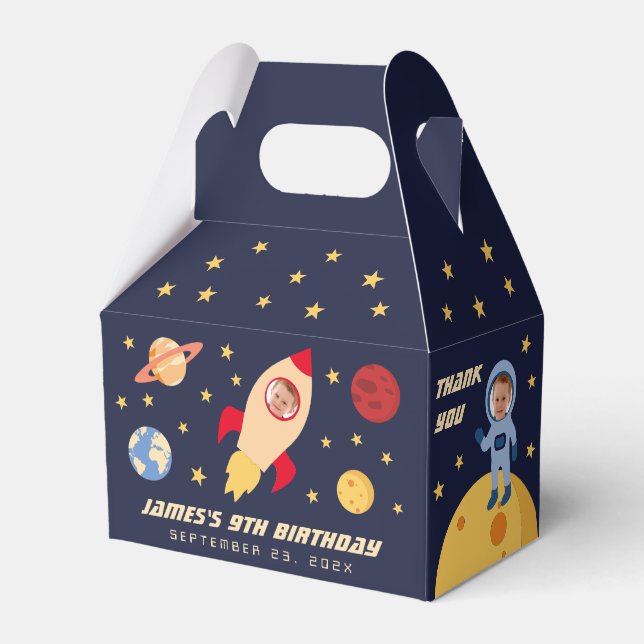 Space Birthday Planets Stars Astronaut Boy Photo  Favour Box (Front Side)