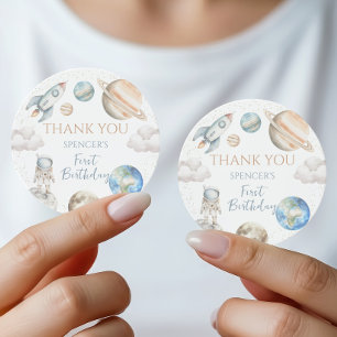 Space Birthday Thank You Galaxy Rocket Favour Classic Round Sticker