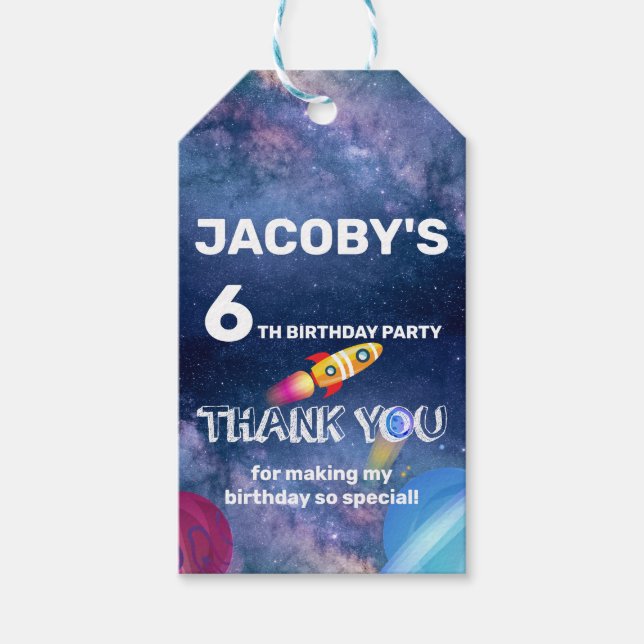 Space Birthday Thank you Gift Tags (Front)