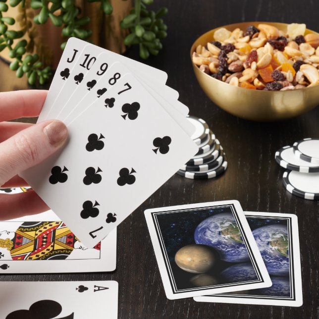 Space Black Red Blue Mars Earth Photo Collage Playing Cards (In Situ)