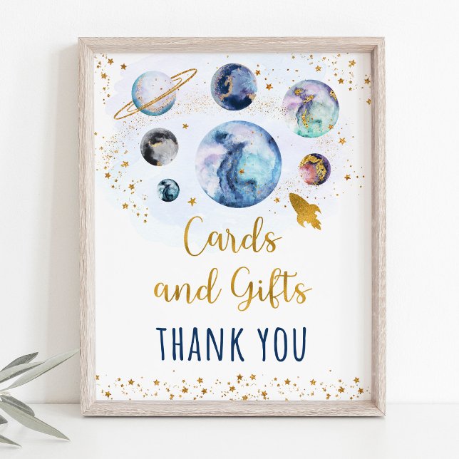 Space Blue Gold Cards & Gifts Birthday Sign (Creator Uploaded)