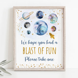 Space Blue Gold Party Favour Birthday Sign