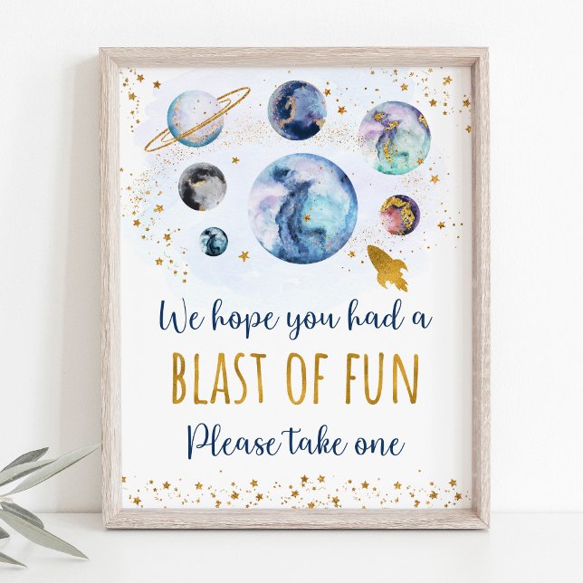 Space Blue Gold Party Favour Birthday Sign (Creator Uploaded)