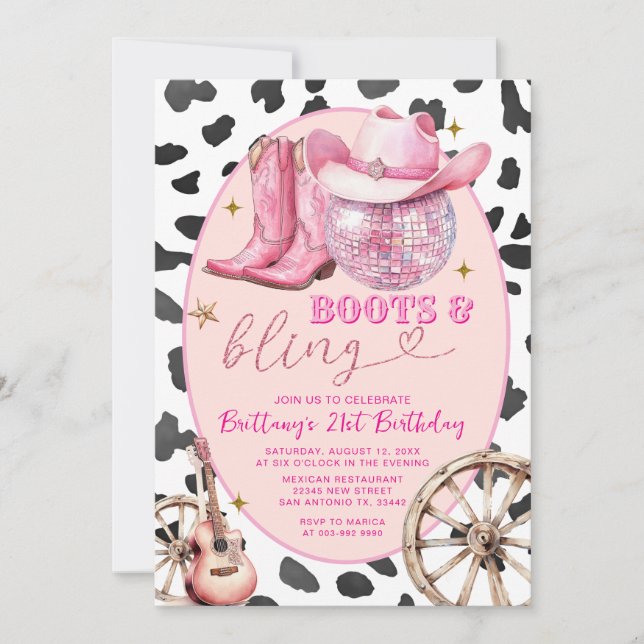 Space Boots and Bling Cowgirl 30th Birthday  Invitation (Front)