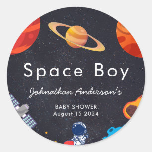 Space Boy Planets Cute Astronaut Baby Shower Classic Round Sticker