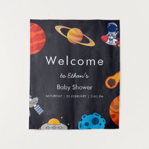 Space Boy Planets Cute Astronaut Baby Shower Tapestry