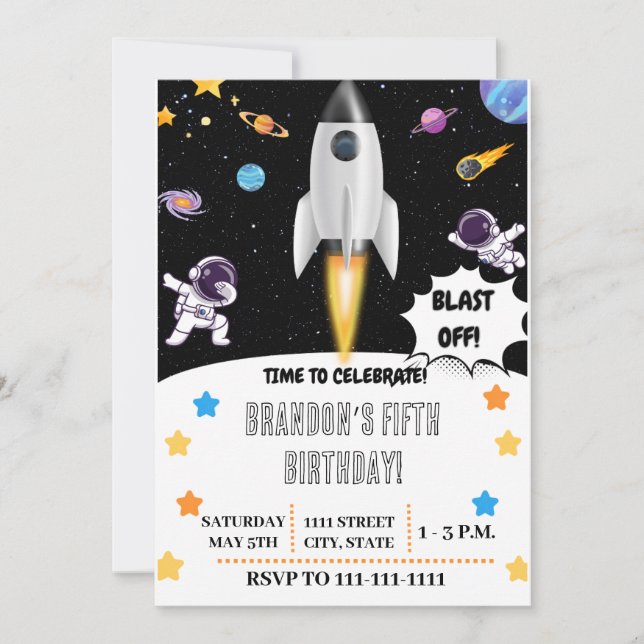 Space Boys Birthday Invitation (Front)